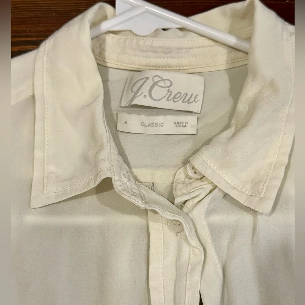 J. Crew Classic Silky Ivory Button-Up Blouse, Size 4